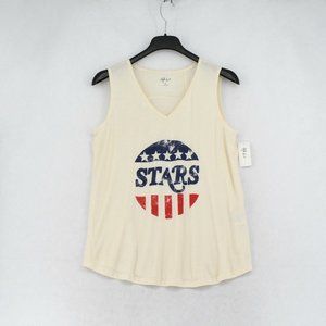 Style & Co Womens Ivory Graphic American Stars V-Neck Sleeveless Tank Top XL